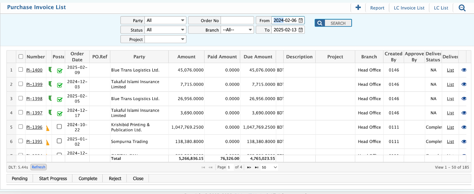 Purchase Invoice List